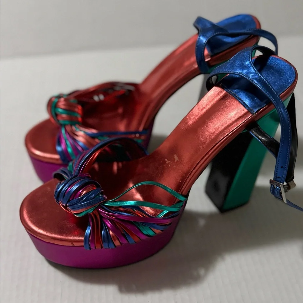 Multicolor Platform Sandals Heels Size 9.5 Woman